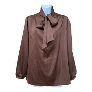 Vintage Pussybow Brown Blouse USA Union Made Satin VTG Sz 12 Secretary Career